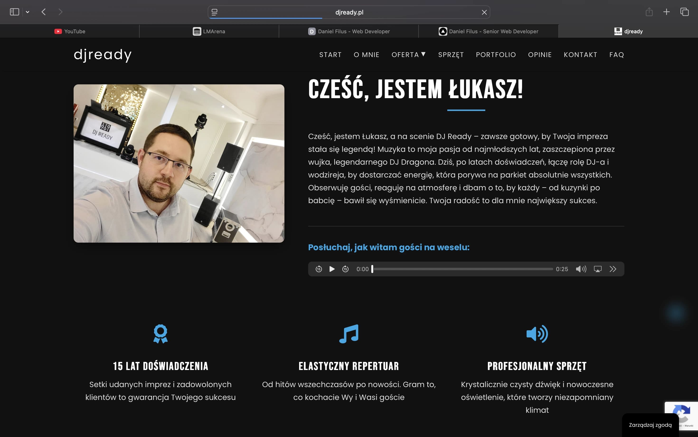 Podgląd strony DJ Ready - Strona dla mobilnego DJ-a na komputerze